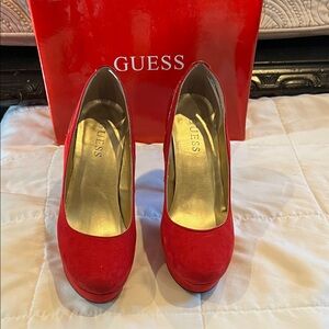 GUESS Red Suede Platform Pumps